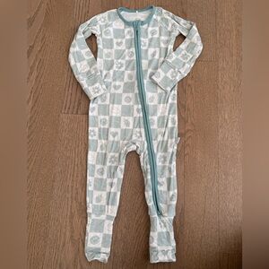 Sunday Littles Zipper Footie in Mint Checkerboard